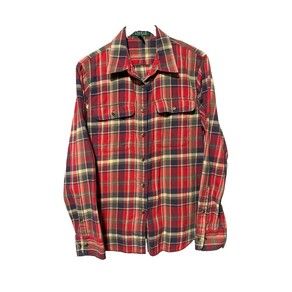Lauren Ralph Lauren Plaid Flannel Button Down Shirt Red Women’s Medium Holiday